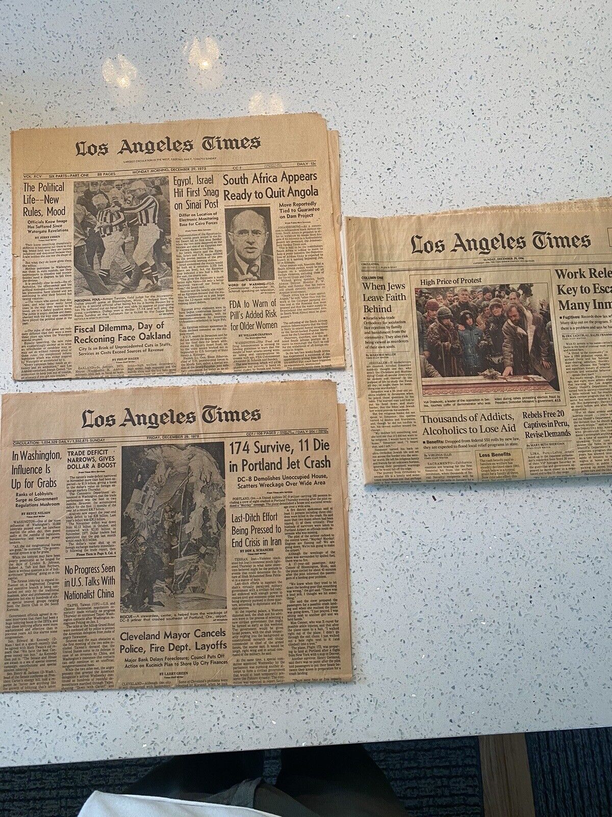 3 Vintage LA TIMes News Papers Incomplete. 