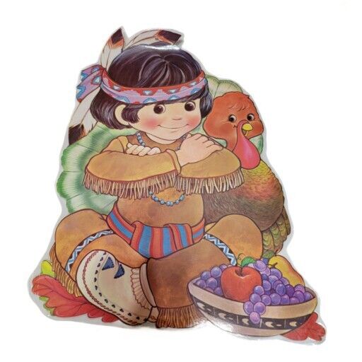 Vintage PECK INC. THANKSGIVING Die Cut Wall  Native Indian Boy Fall Harvest 