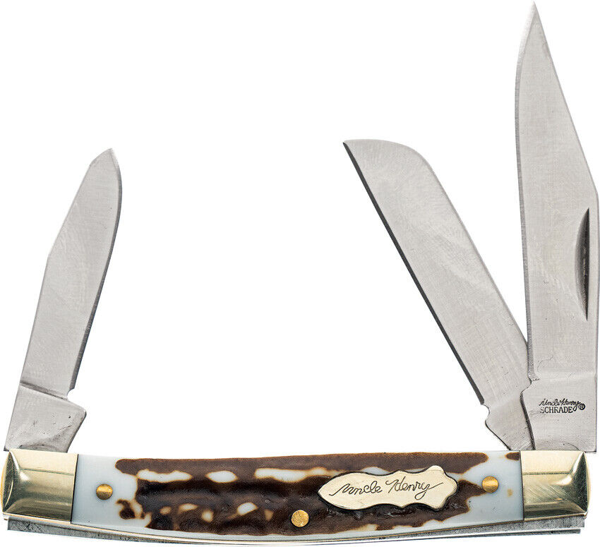 Schrade 1136001 Uncle Henry 3x Stainless Blades Staglon Handle Folding Knife