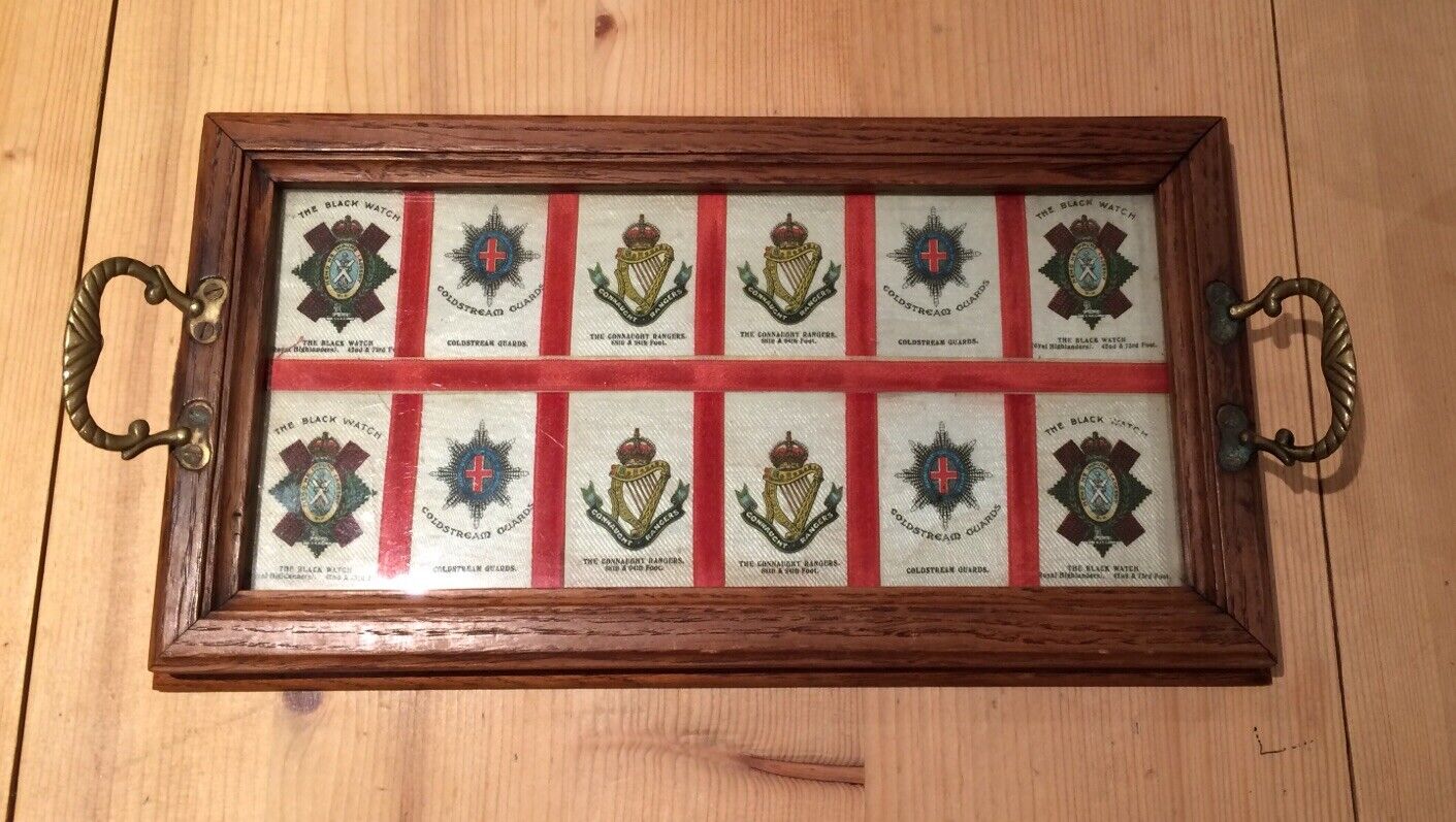 VINTAGE MILITARY TRAY BLACK WATCH COLDSTREAM GUARDS CONNAUGHT RANGERS SILK BADGE