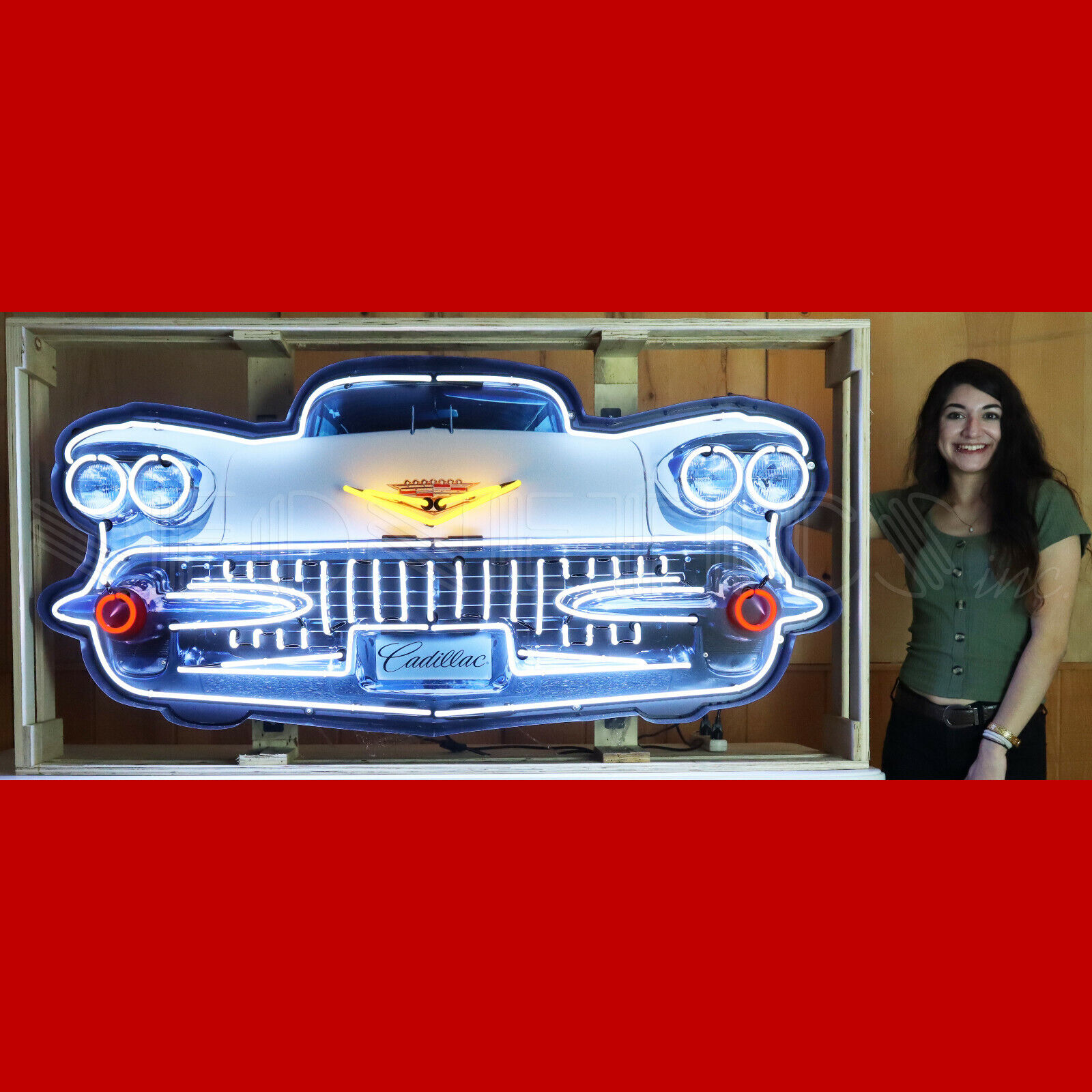 Neon Sign Cadillac Grille Garage wall lamp in Steel Can 1958 Eldorado 1959 Coupe