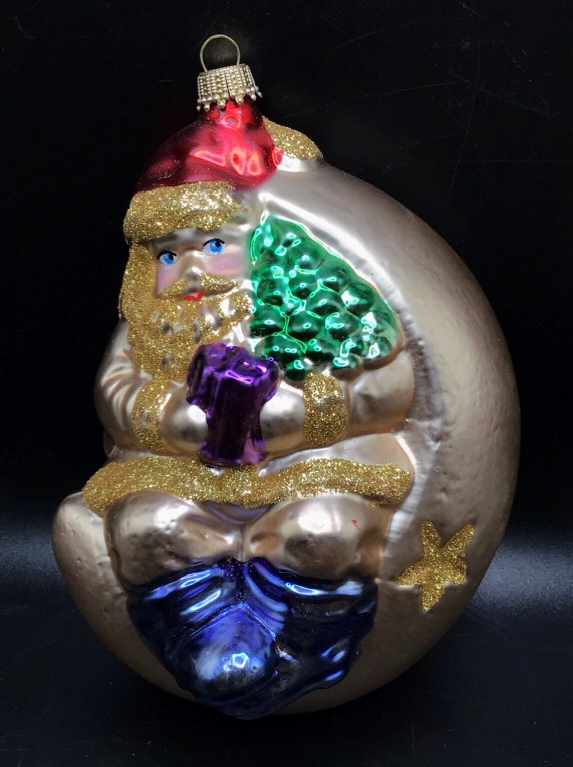 VTG Kurt S Adler Santa Sitting on the Moon Glass Christmas Ornament Germany