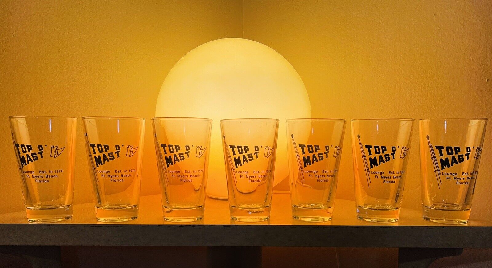 Set Of 7 Vintage Top O\'mast Lounge Ft Myers Beach FL Pint Beer Glasses NICE