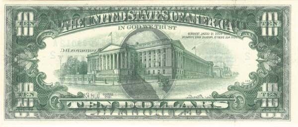 Paper Money Error - $10 Offset Face on Back - Paper Money Errors