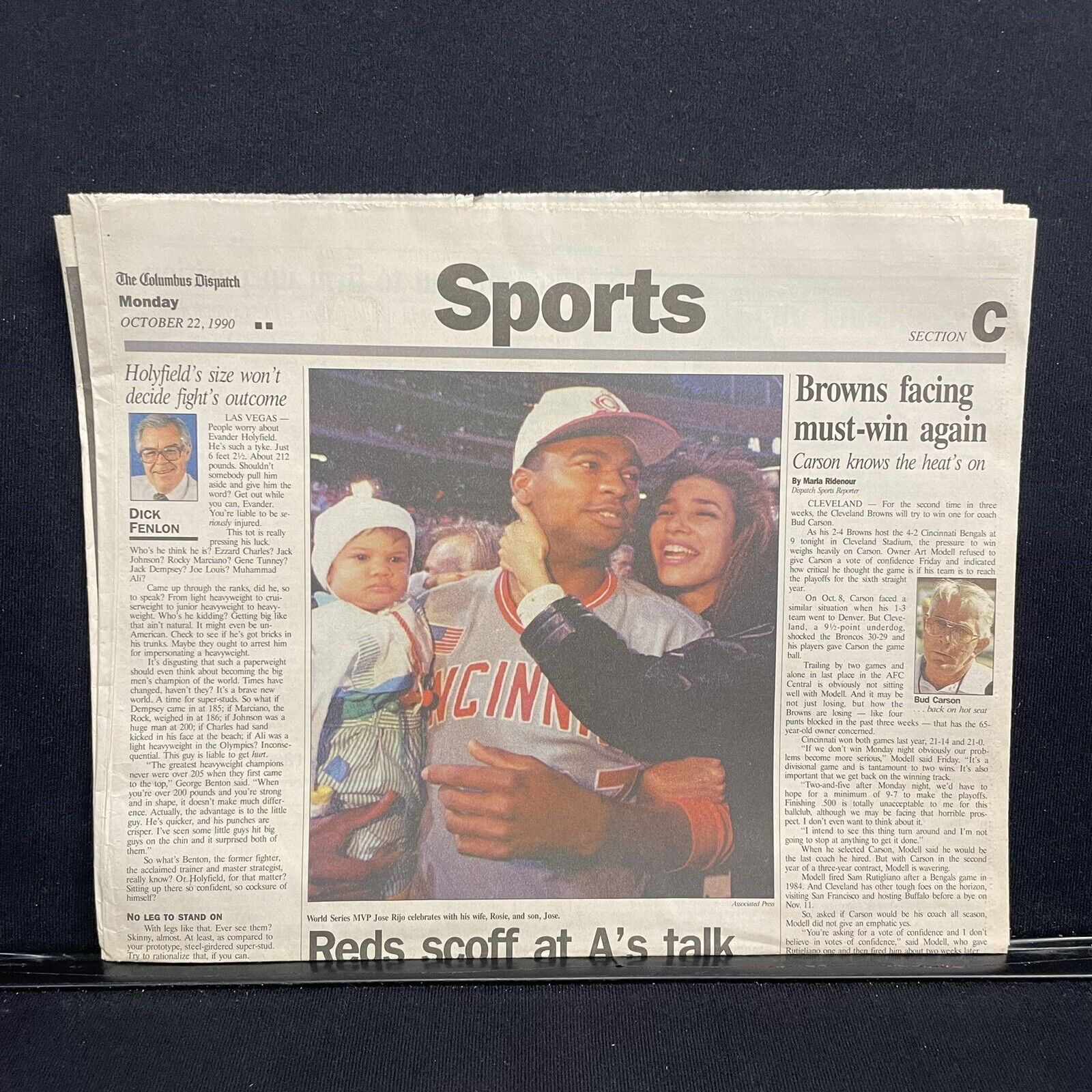 Columbus Dispatch Newspaper Sports Page Reds Beat Athletics World Series 1990