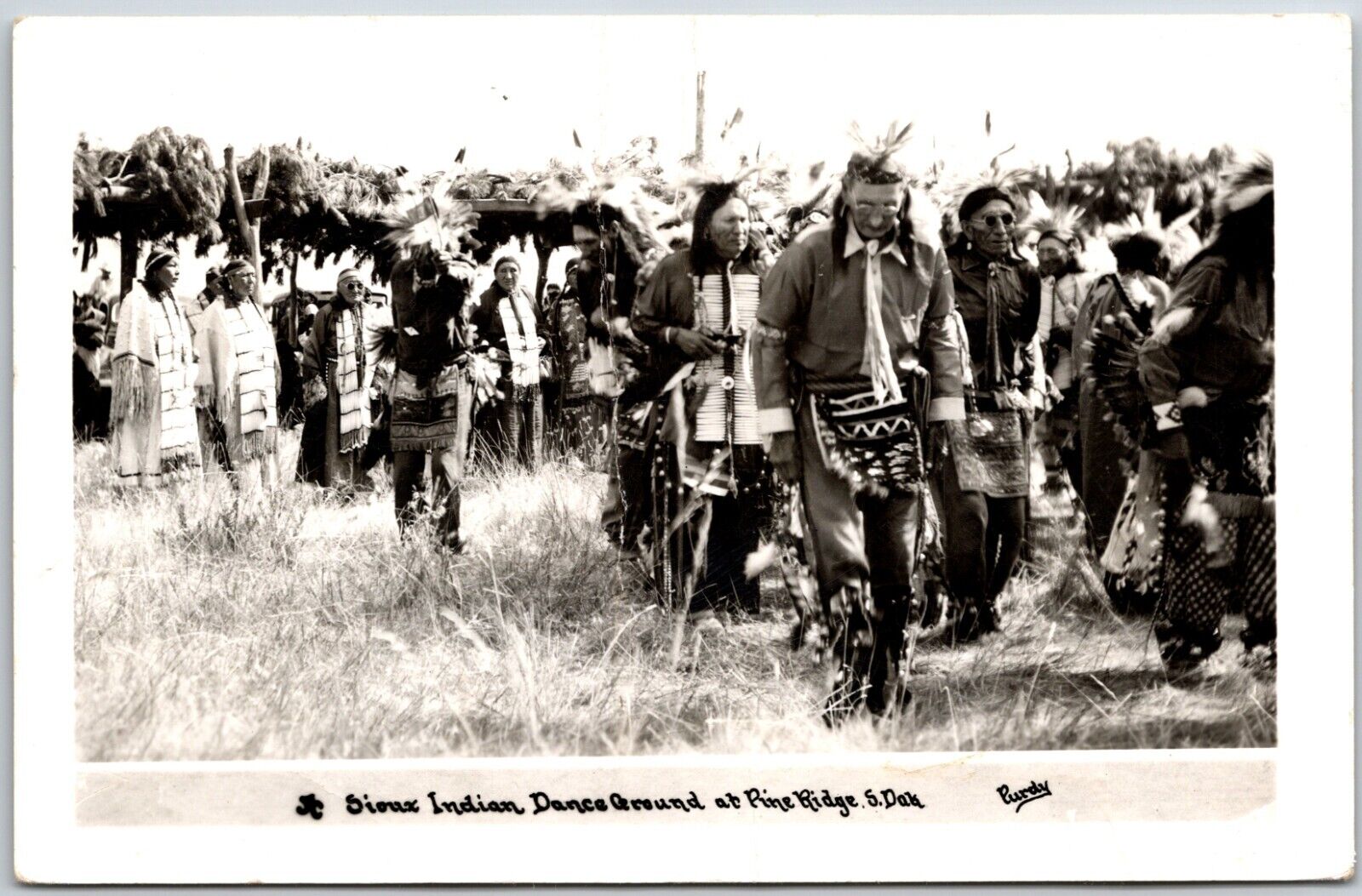 Sioux Indian Dance Ground at Pine Ridge, South Dakota RPPC - Postcard
