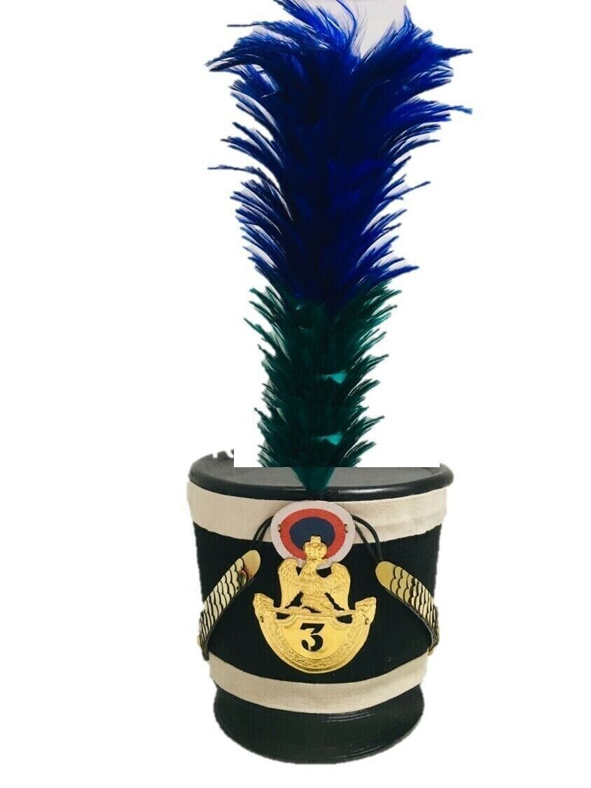 DGH® Napoleon Napoleonic White Shako Hat+Blue & Green Plume  1806 Model ASA