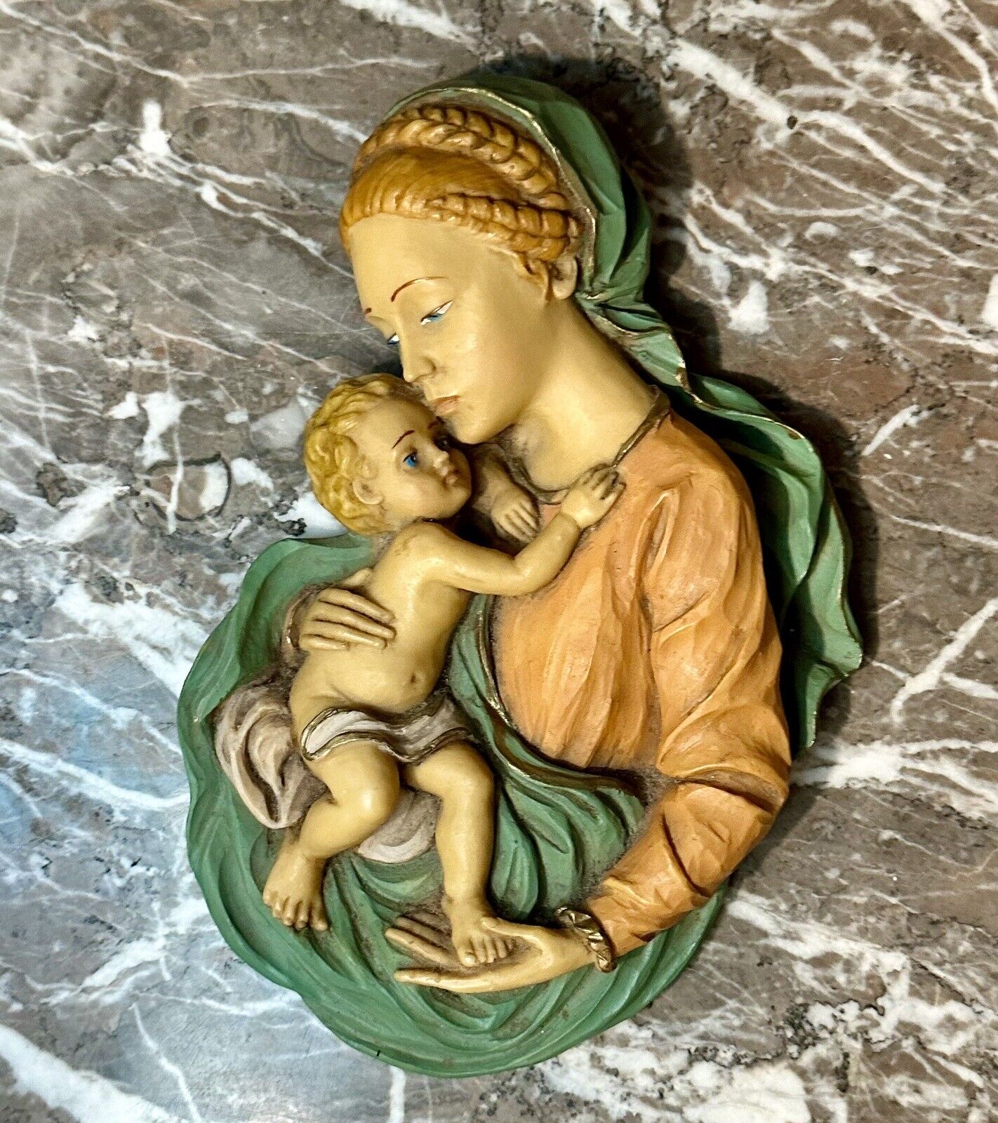 Vintage Italian RR Roman Inc Madonna & Child Wall Plaque Hand Painted Italy