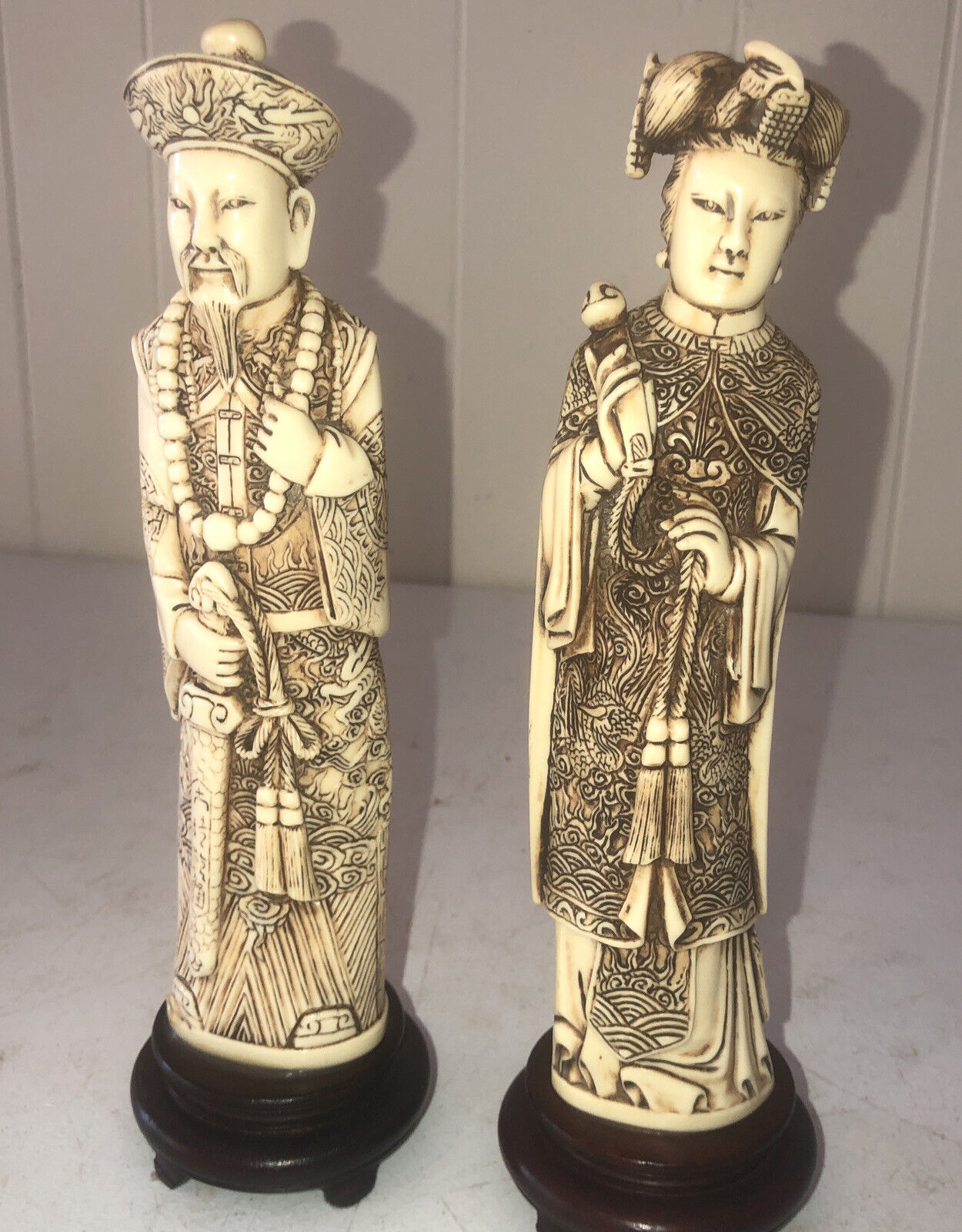 Vintage CHINESE EMPEROR & EMPRESS STATUES Carved RESIN