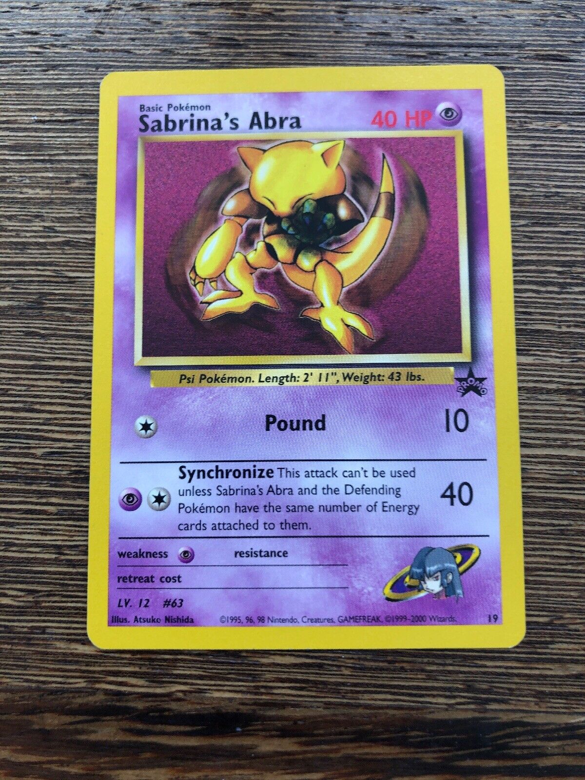 Pokemon Card Sabrina's Abra Black Star Promo 19 Near Mint Condition WOTC