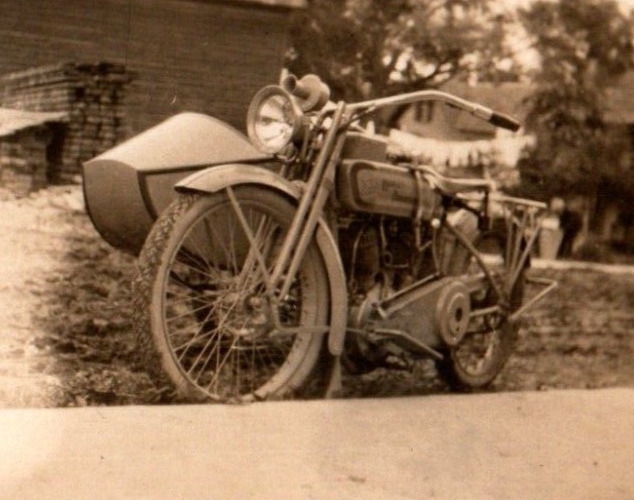 RPPC Early 1920 s Harley Davidson Motorcycle Sidecar In Yard