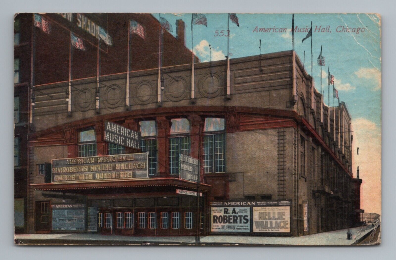 1915 American Music Hall Chicago Illinois RA Roberts Nellie Wallace Postcard