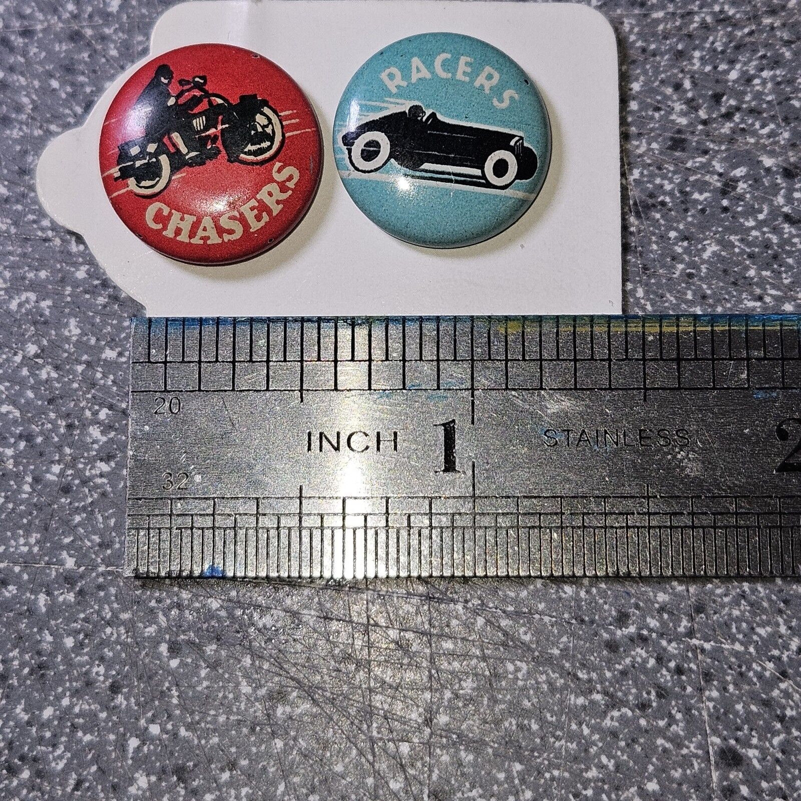 Chasers And Racers Pin Back Buttons Savid C Cook Publishing Amazing Condition 
