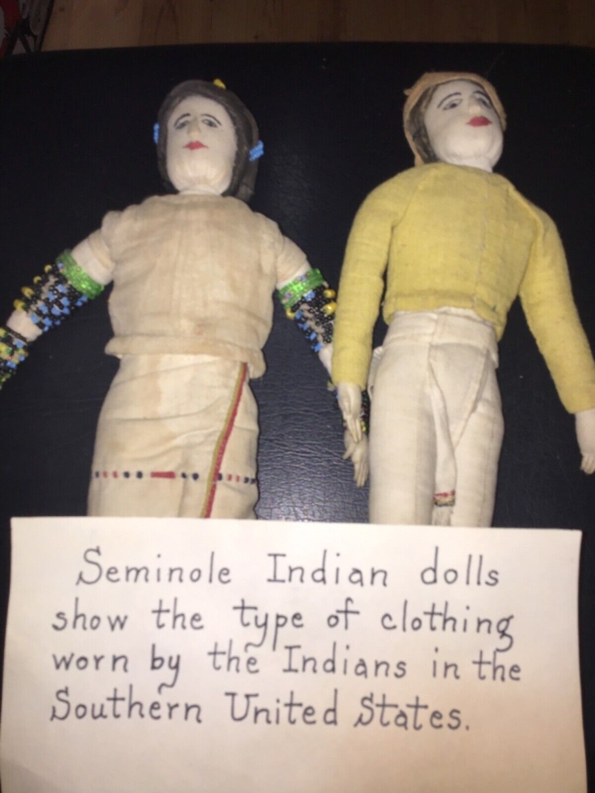 2 Antique Seminole Indian Dolls W/ glass beading & Real Hair from a museum Rare