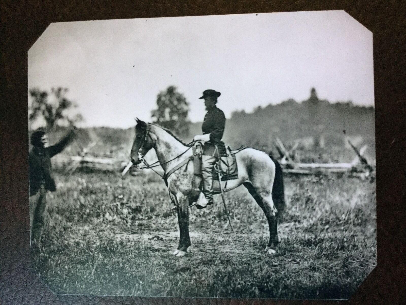 Large Civil War Military Soldier Mounted On Horse tintype C780NP