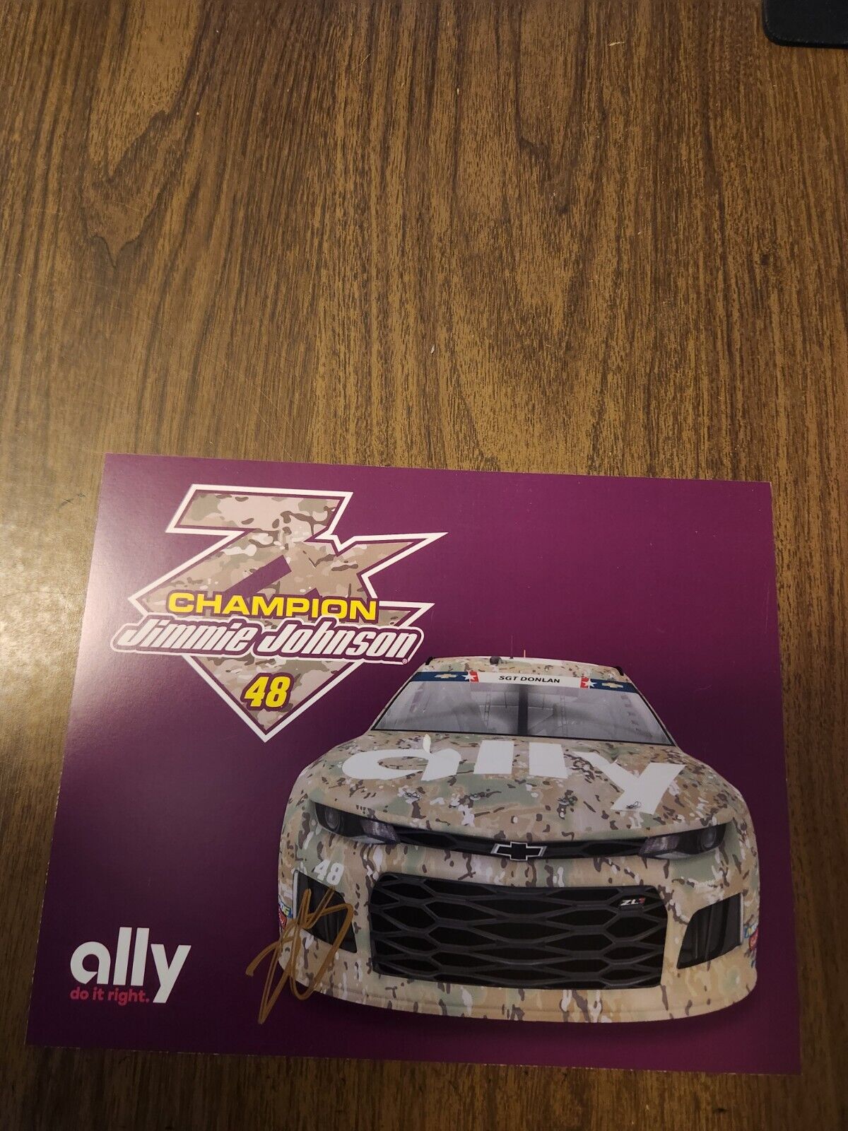 Jimmie Johnson # 48 Autographed 2019 Ally Cammo 7X Champion Hero Card