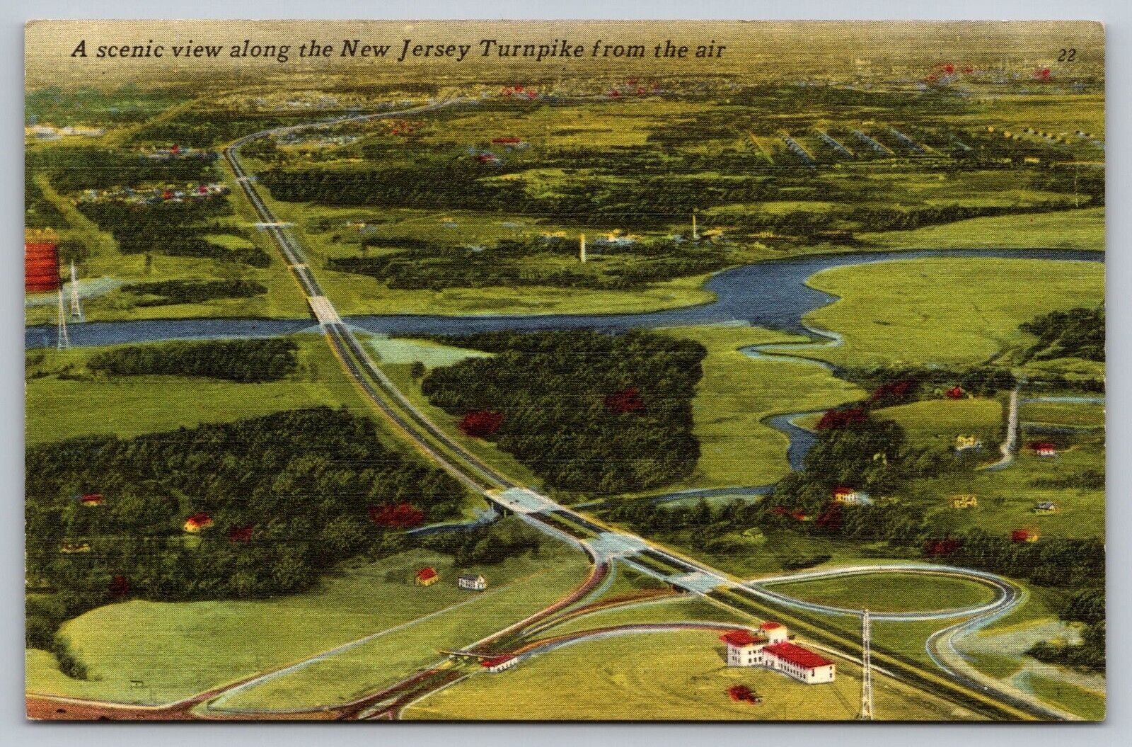 Postcard Linen Aerial View New Jersey Turnpike New Brunswick A13