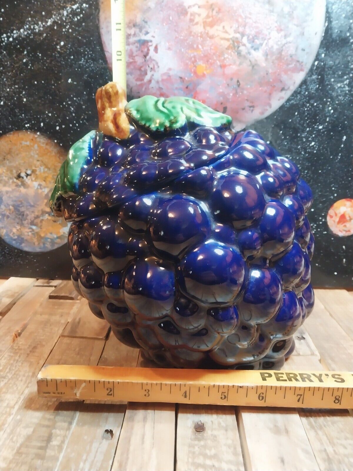 Ceramic Tilting Grapes Cookie Jar Vintage By Over & Back Made In Portugal 10”