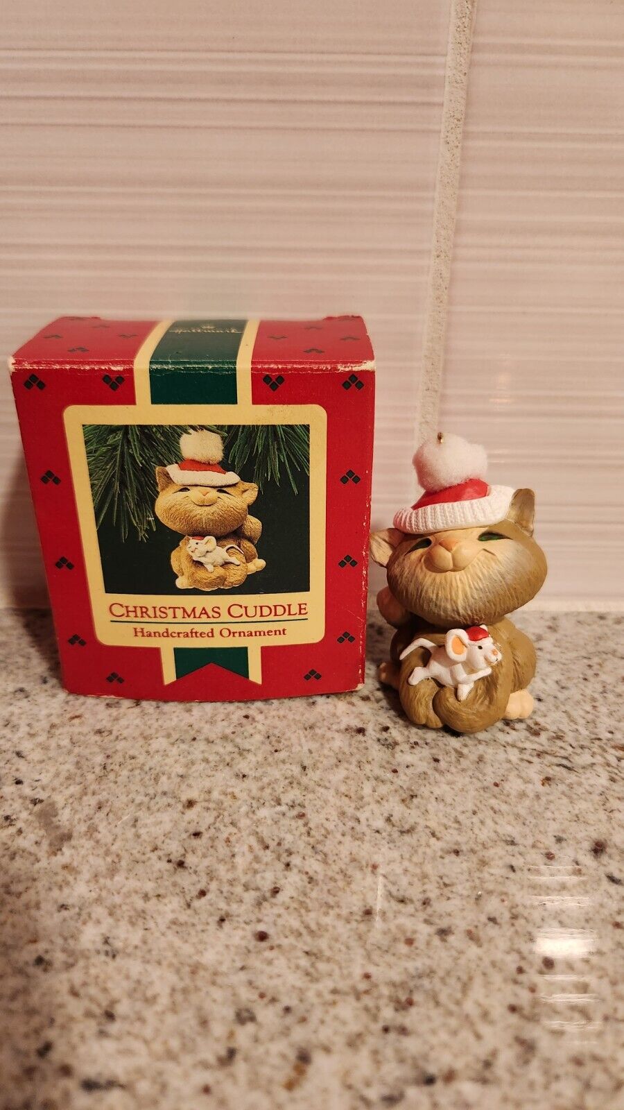 Hallmark ~ 1987 ~ Christmas Tree Ornament - Christmas Cuddle  Cat & Mouse 
