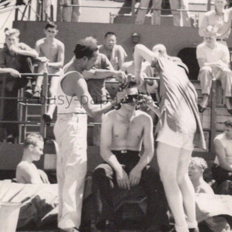 1950s US Navy Sailors Neptune Equator Crossing Party Hazing Ritual Photo #22
