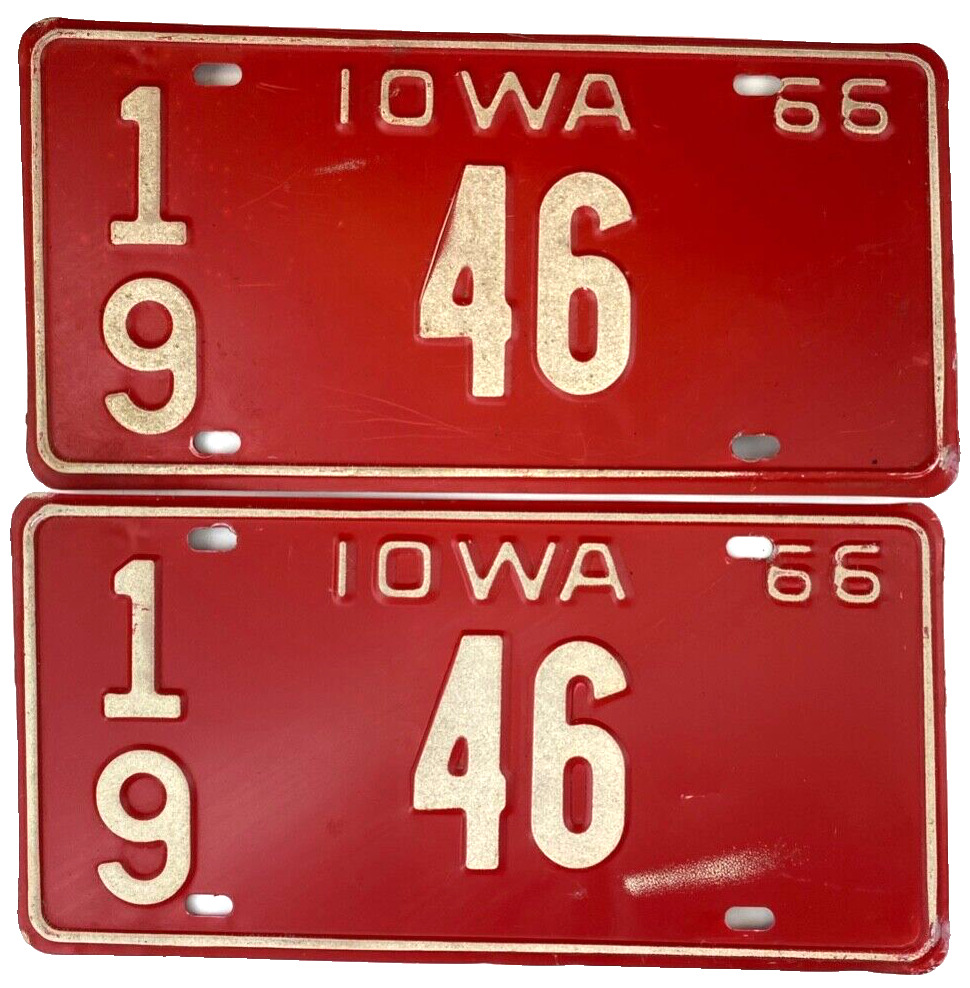 Iowa 1966 Auto License Plate Set Chickasaw Co 2 Digit Man Cave Decor Collector