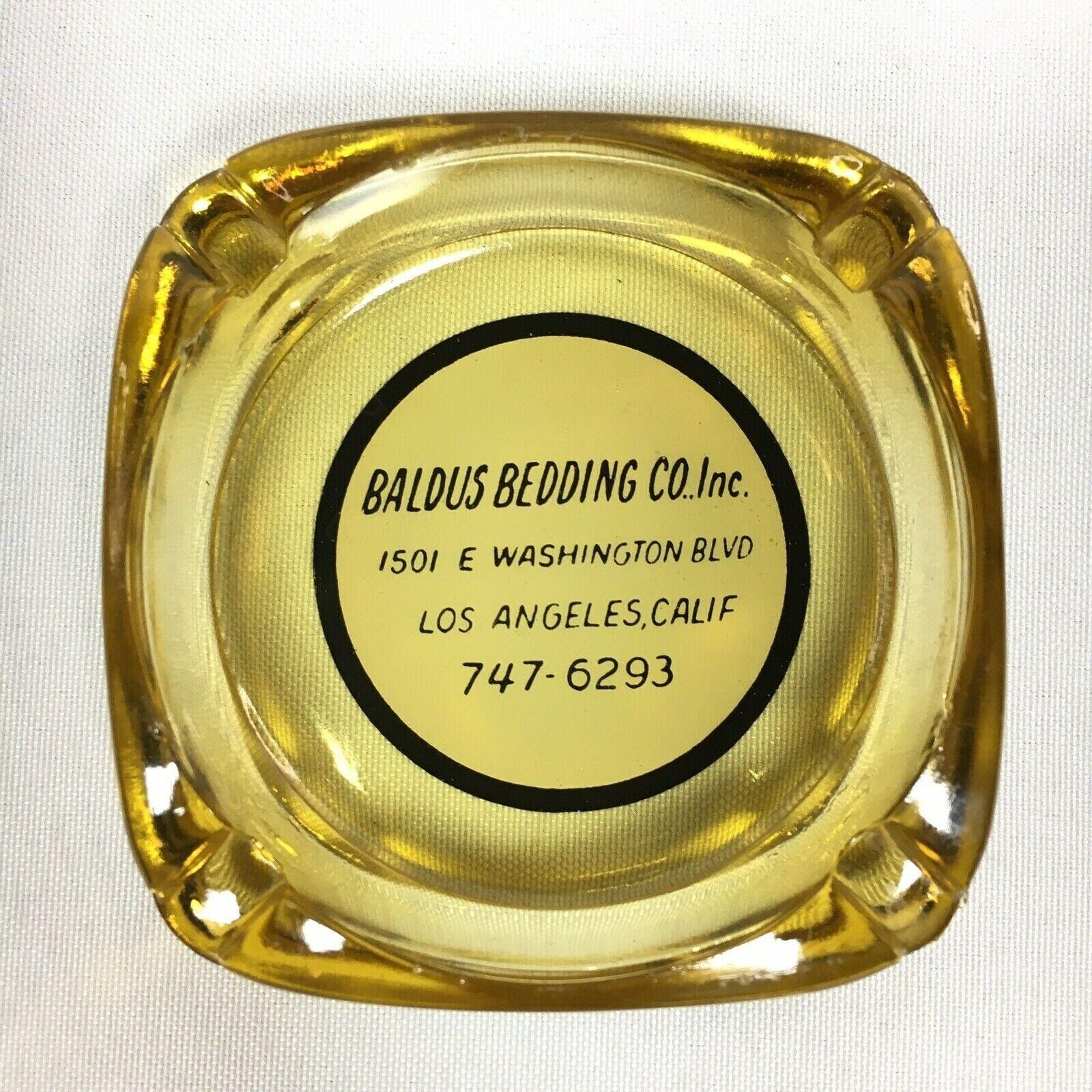 Vintage BALDUS BEDDING CO INC Amber Glass Ashtray Los Angeles LA CA California