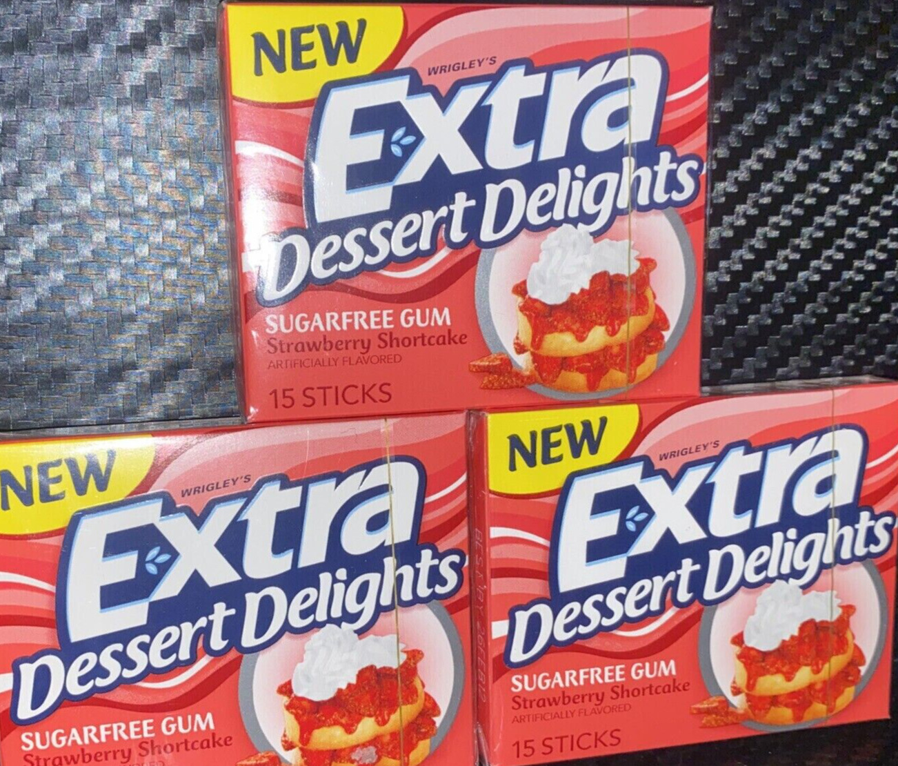 Extra Dessert Delights Strawberry Shortcake Gum 3 sealed collector packs RARE