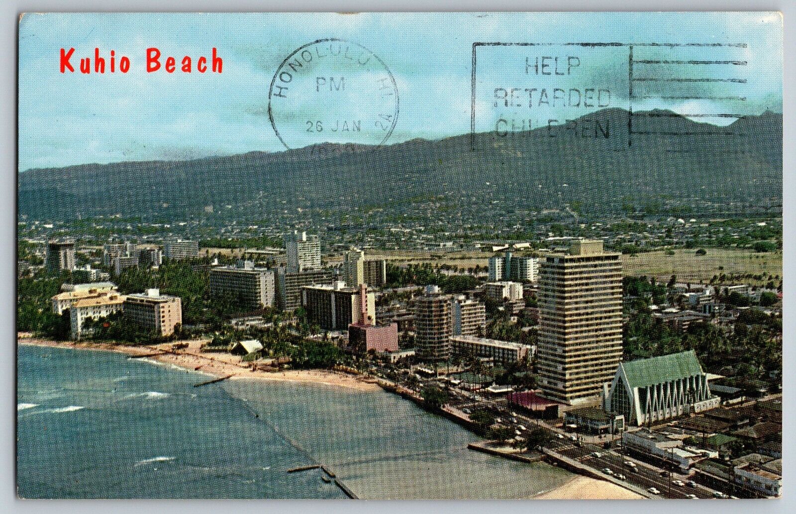 Waikiki, Hawaii HI - Aerial View of Kunio Beach - Vintage Postcard - Posted 1969