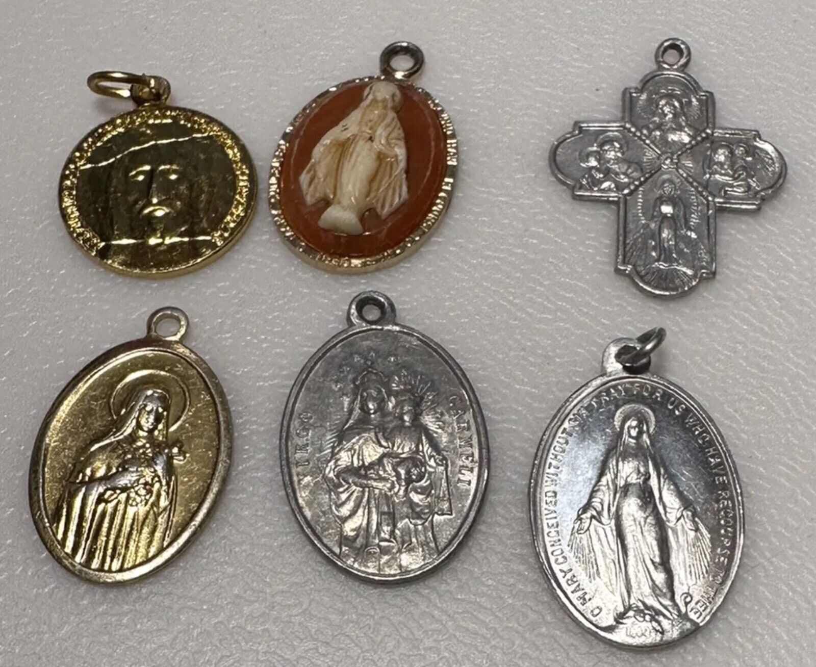 Vintage Lot Of 6 Catholic Medals Mary Cross Church Saint Christopher Joseph