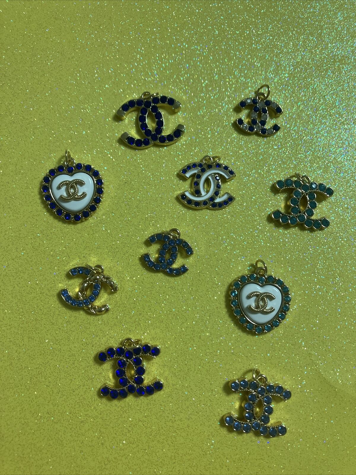 Lot Of 10 Stamped Blue Chanel Zipper Pull Button Charms