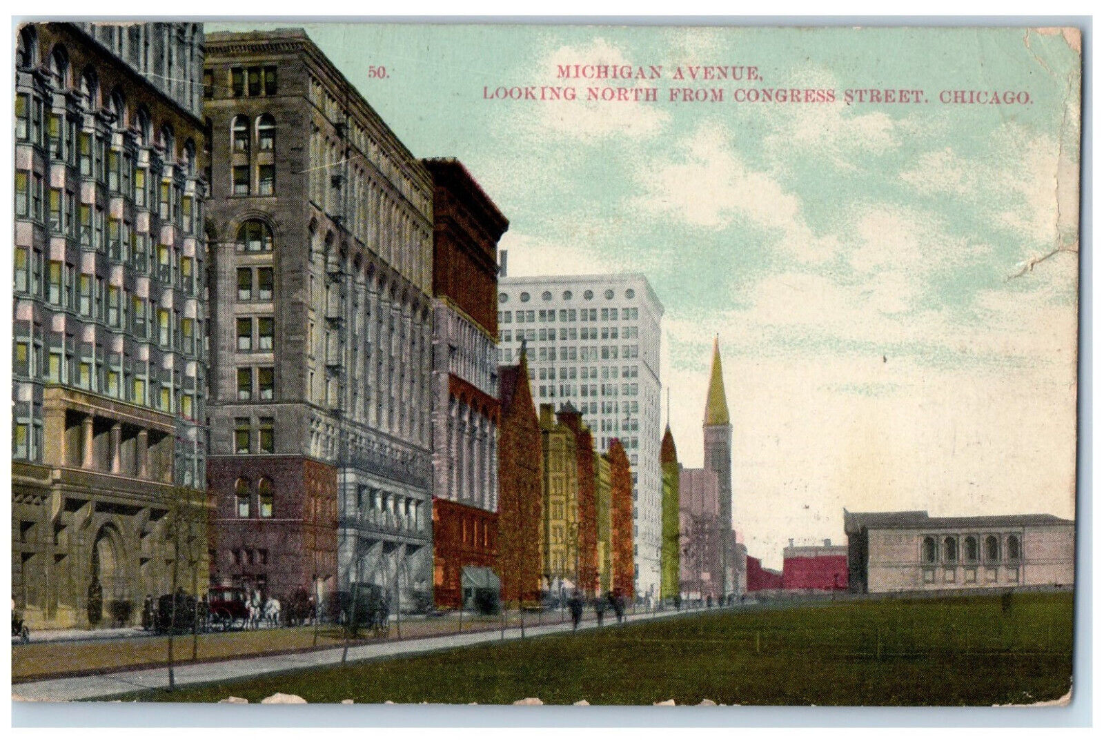1911 Looking North From Congress Street Michigan Avenue Chicago IL Postcard