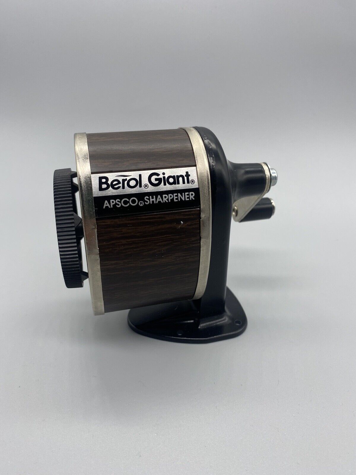 Vintage Berol Giant Apsco Pencil Sharpener ~ Faux Wood Grain ~ 6 Hole Used NICE
