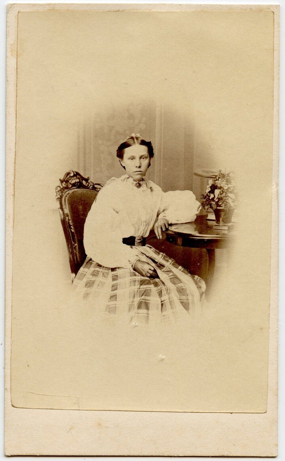 Young Woman with House Plant ,Vintage CDV Photo by Little , Cobourg C.W.  Canada