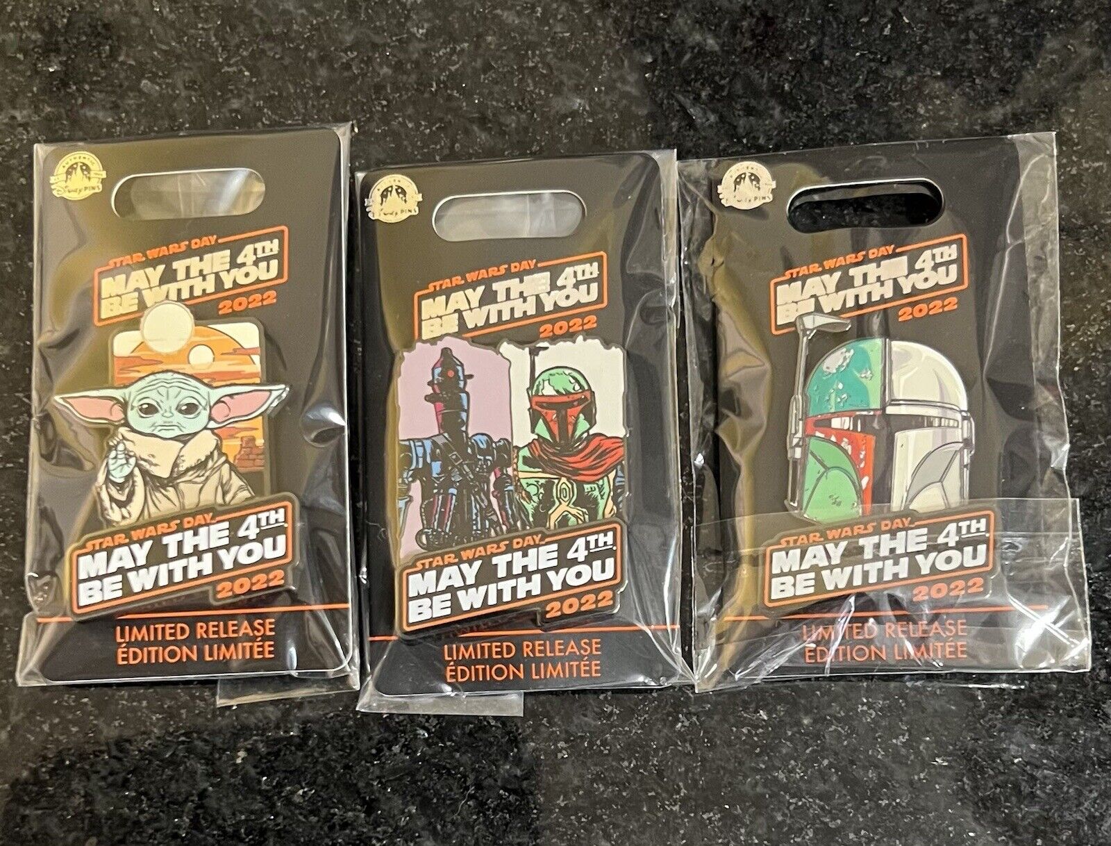 Disney Star Wars 2022 May the Fourth Be with You Pin Set LR Grogu Boba Fett IG88