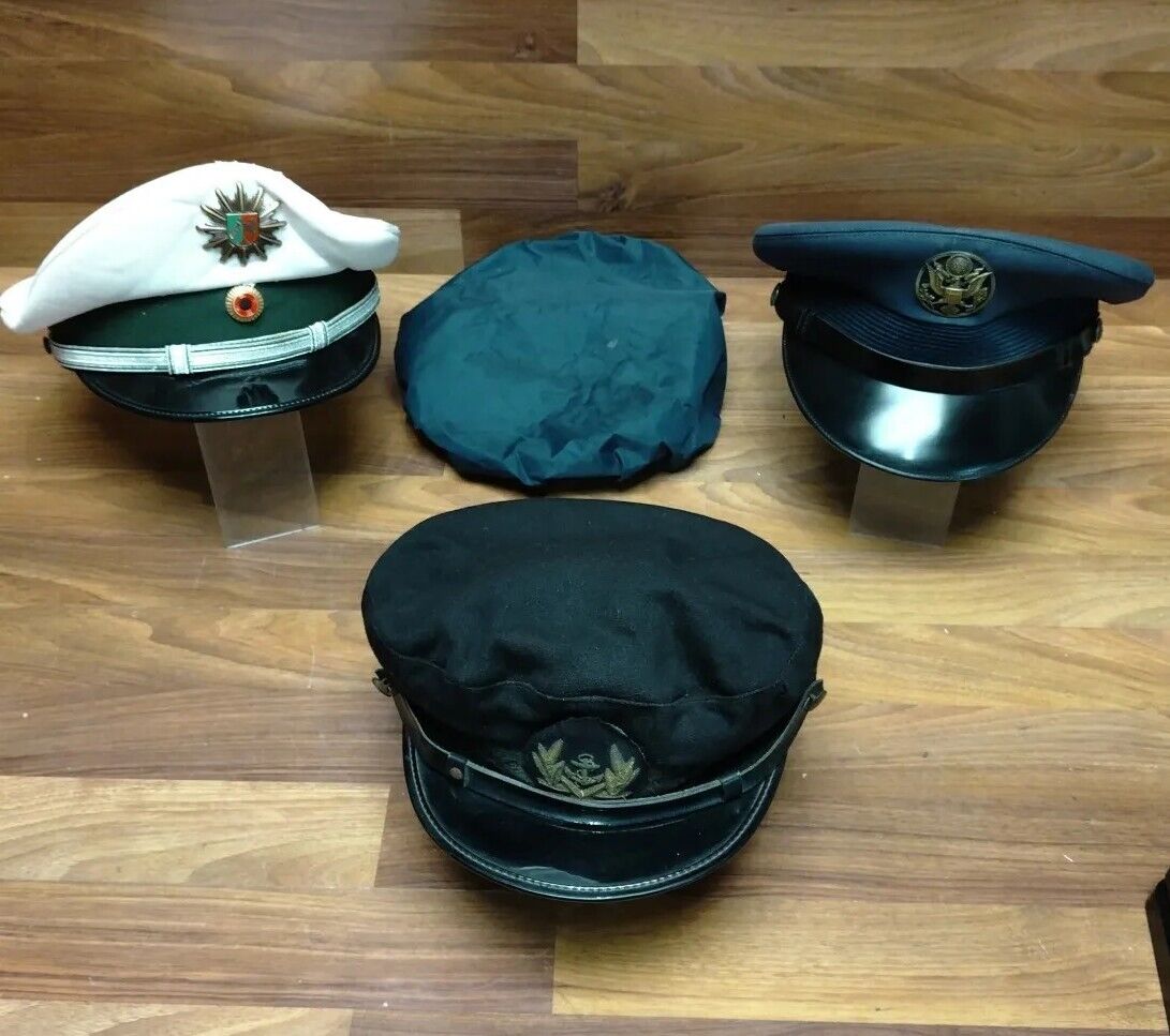 Vintage Military & Police Hats Caps Italian German USA ~ Lot Of 3 Hats WWII WW2