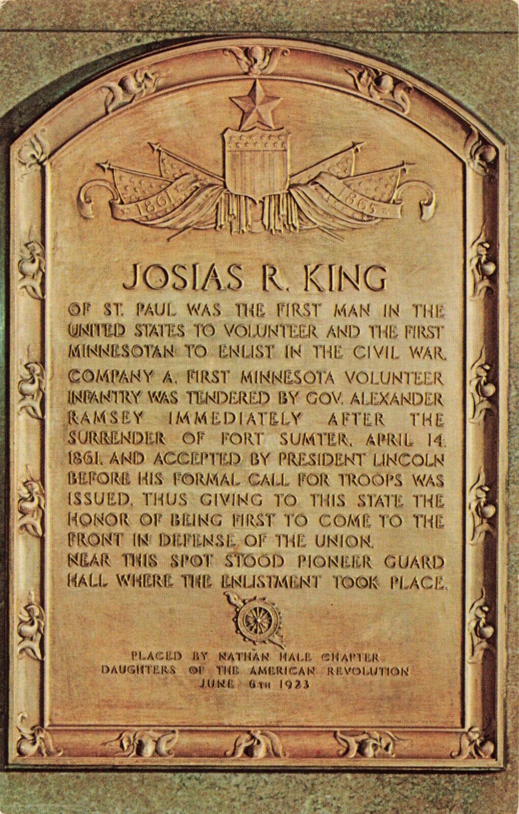 Josias R King Plaque - St Paul Union Depot - St Paul Minnesota MN - Postcard