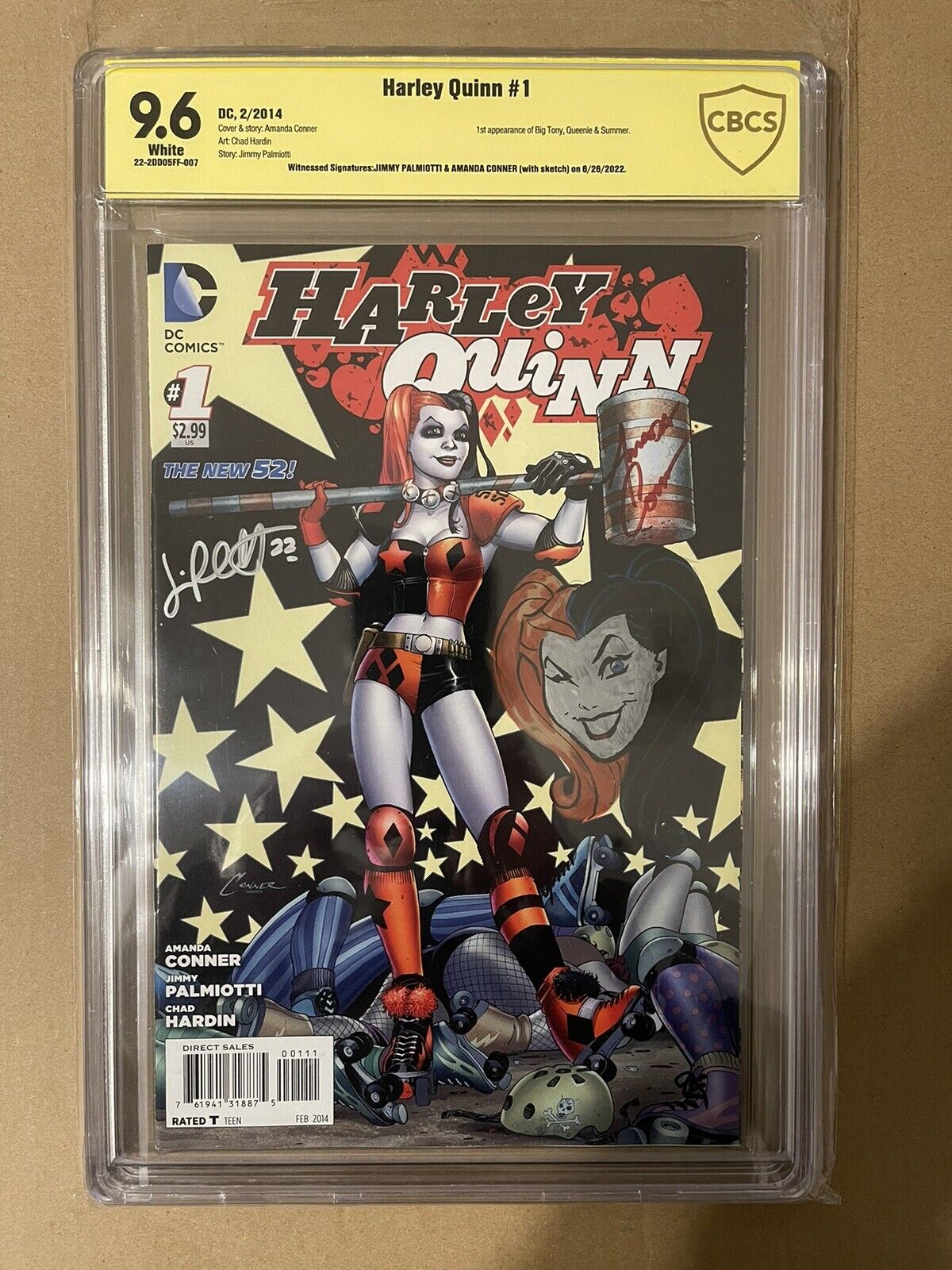 Harley Quinn #1 CBCS 9.6 Signed By Amanda Conner with Sketch and Jimmy Palmiotti