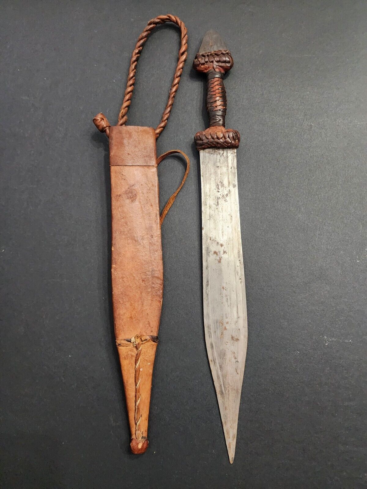 1800s Sudanese Mahdi Dervish Arm Dagger Skull Crusher Pommel & Leather Scabbard