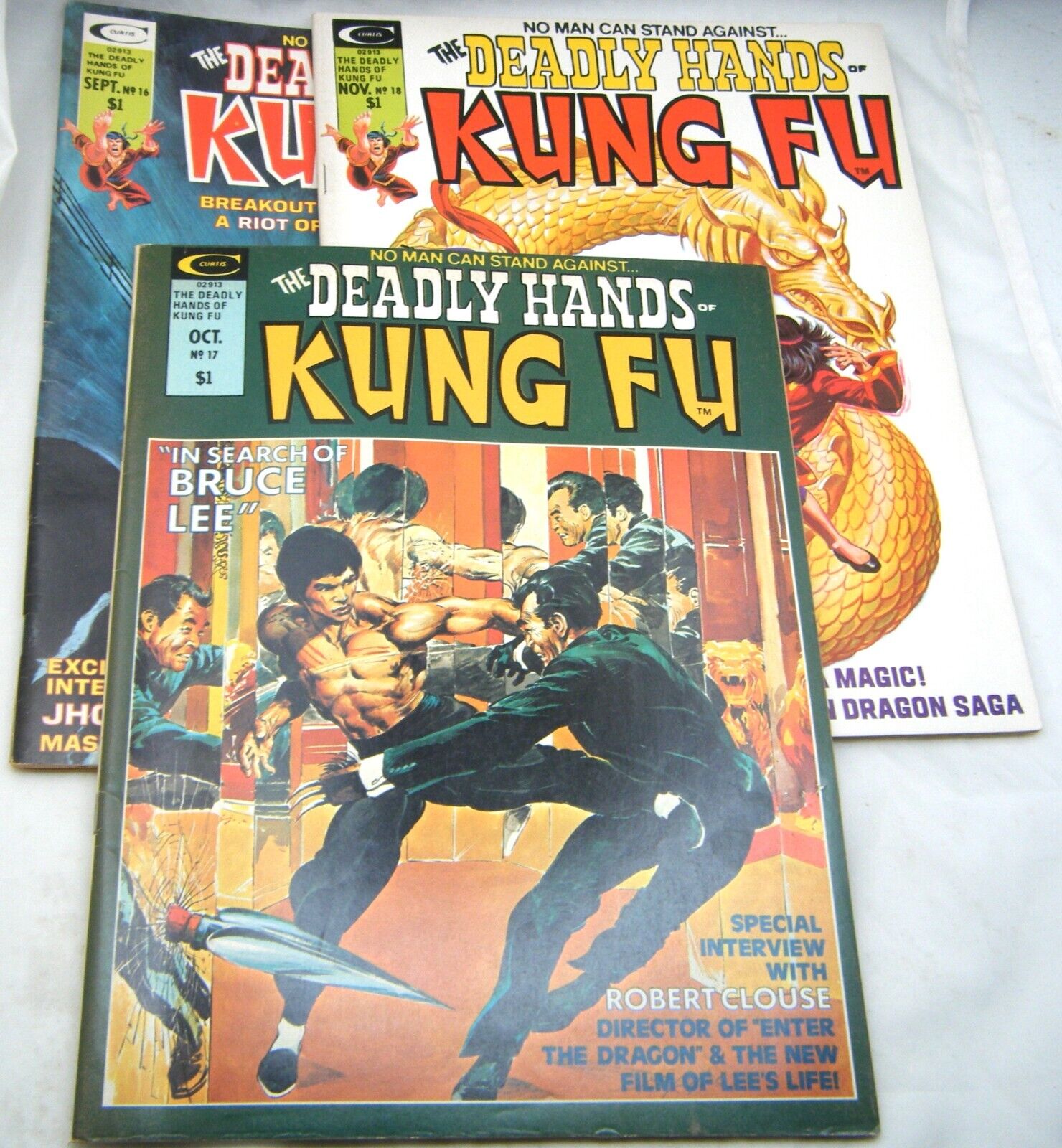 Mixed Lot of 3 The Deadly Hands of Kung Fu Issues 16, 17, 18 Bruce Lee