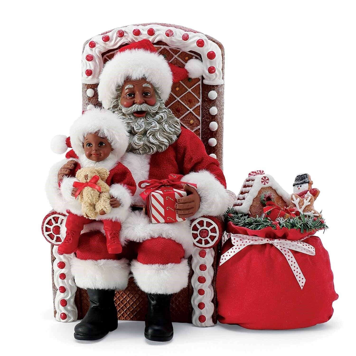 Possible Dreams African American Santa Claus Figurine Gingerbread Chair 6010900