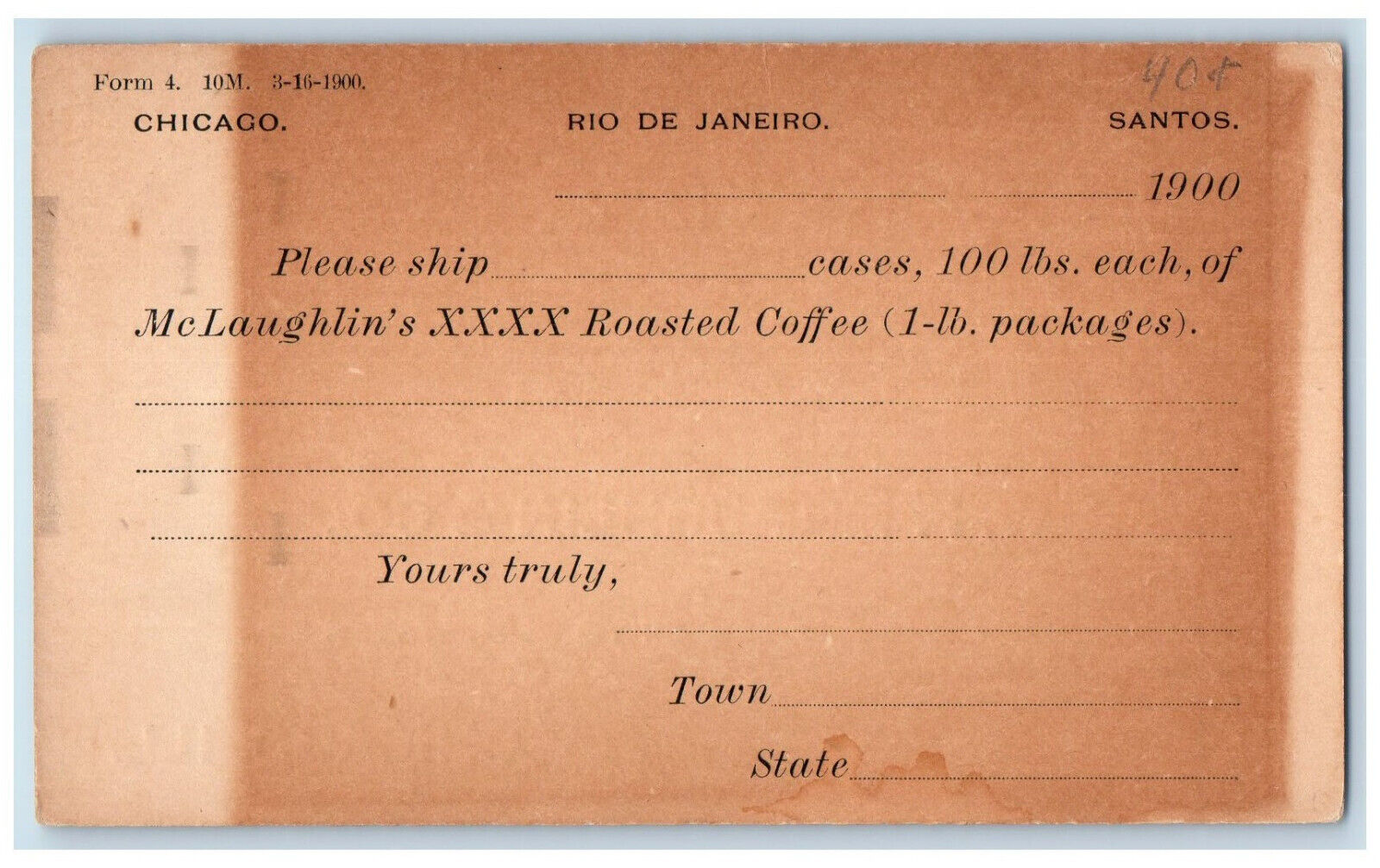 c1880\'s Mclaughlin\'s XXXX Roasted Coffee Chicago Illinois IL Postal Card