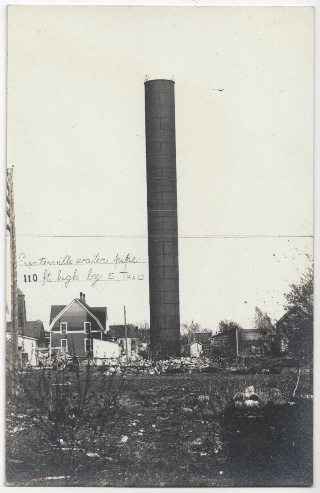 1910 Centerville, SD - RPPC Huge Water Pipe & Residential Homes - South Dakota