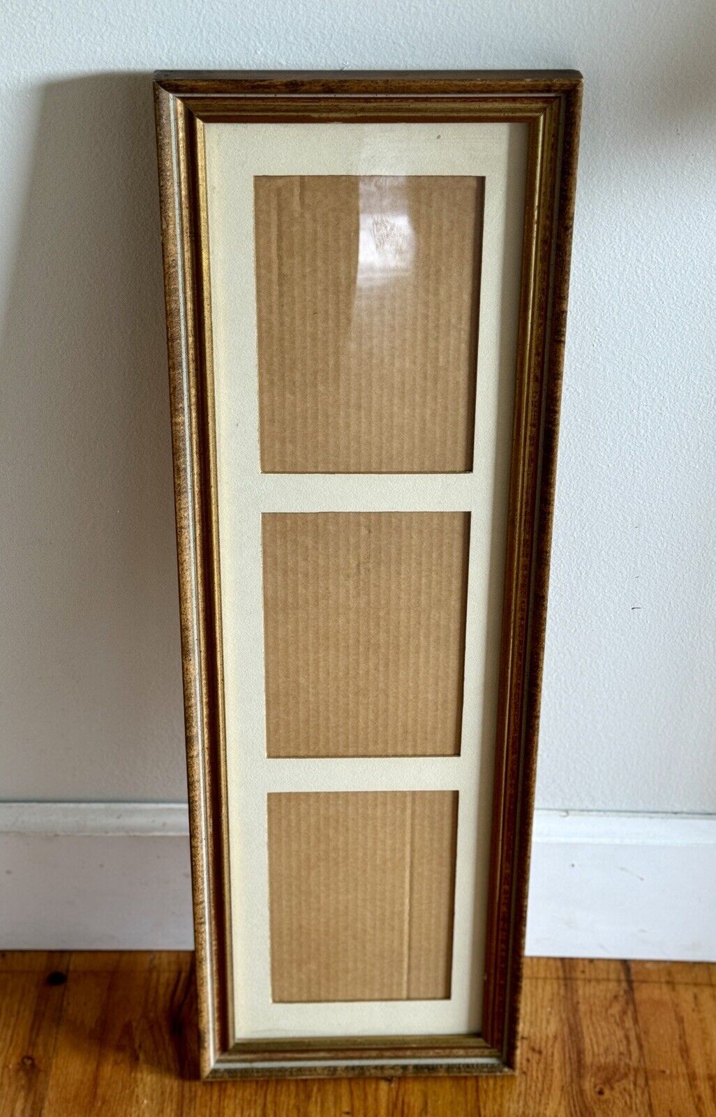 Vintage Mid-Century Collage Three Photo Wall Mounted Picture Frame ~ 27” x 9”
