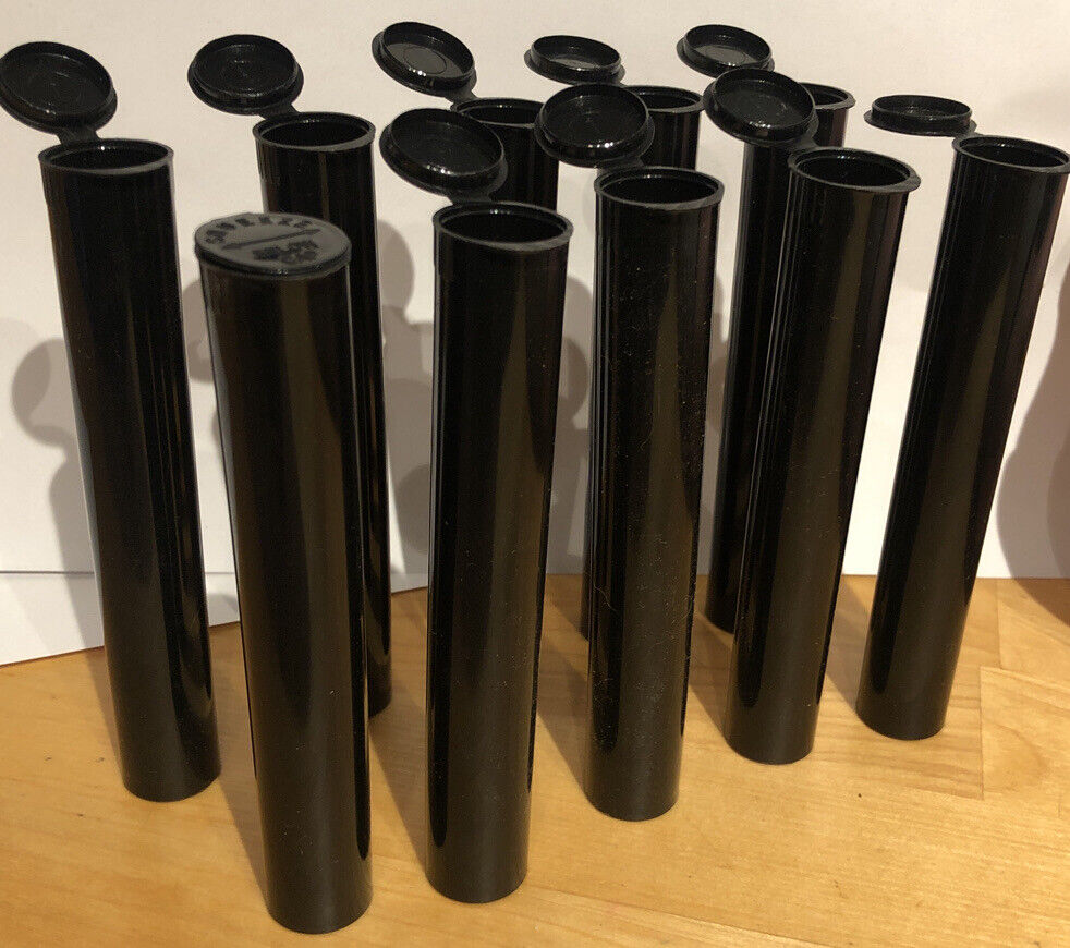 10 Black Tubes Airtight 109mm Pop Top Containers +10 Dankwood Stickers