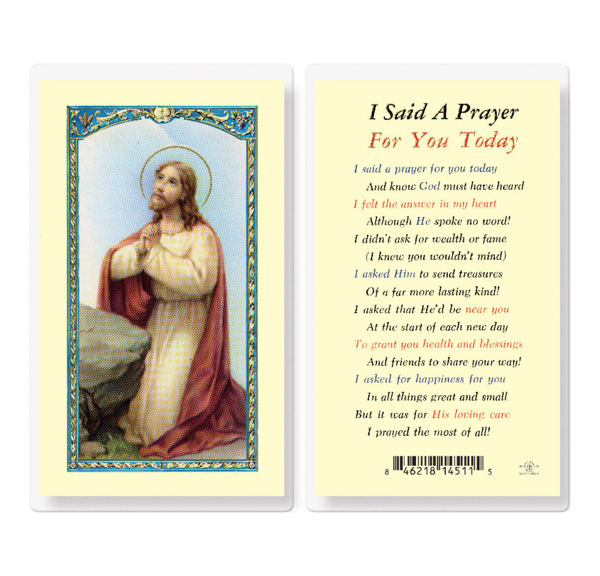 I Said A Prayer For You Today Laminated Holy Card Italian Art Work