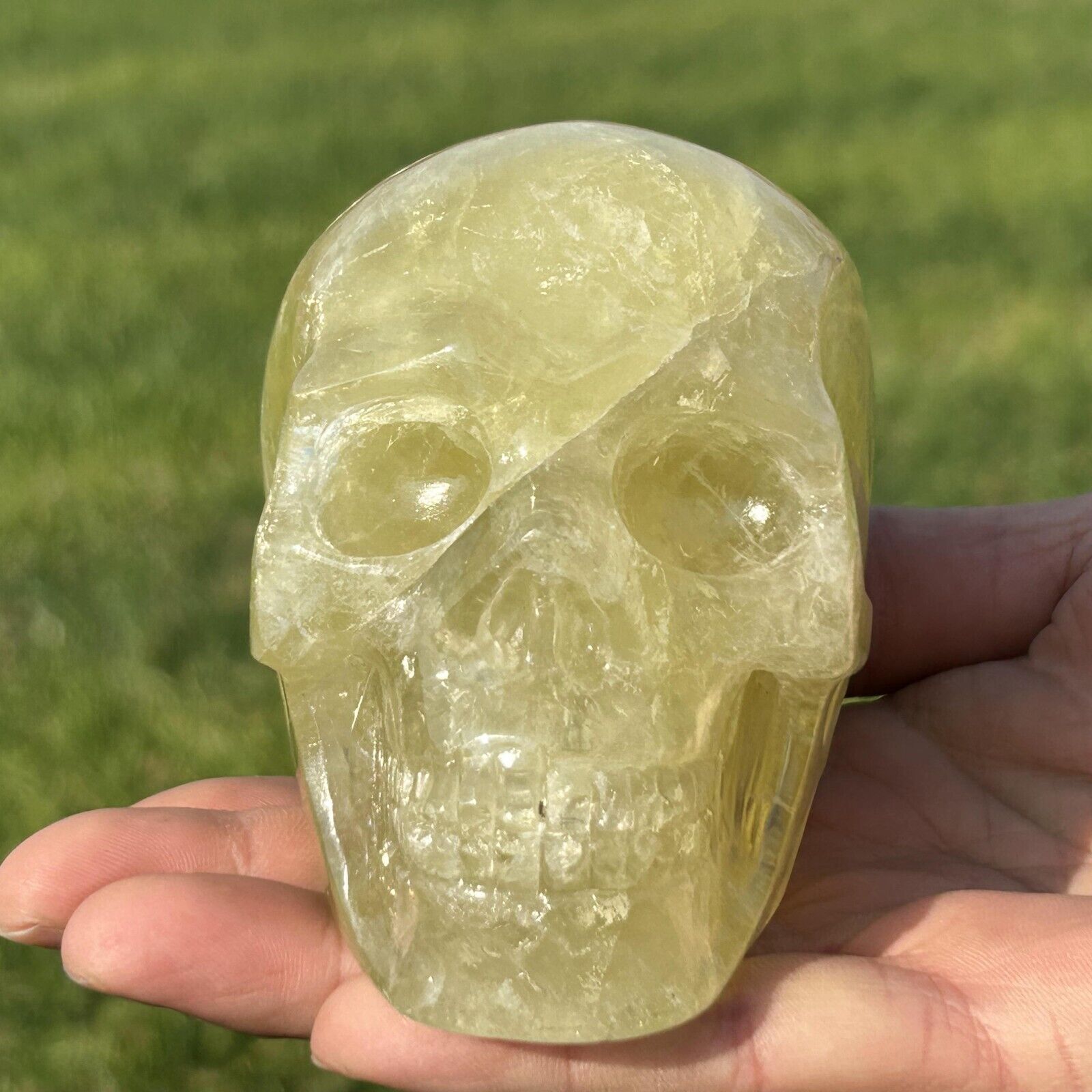 750g Natural citrine skull Quartz Crystal carved skull Reiki healing WK549