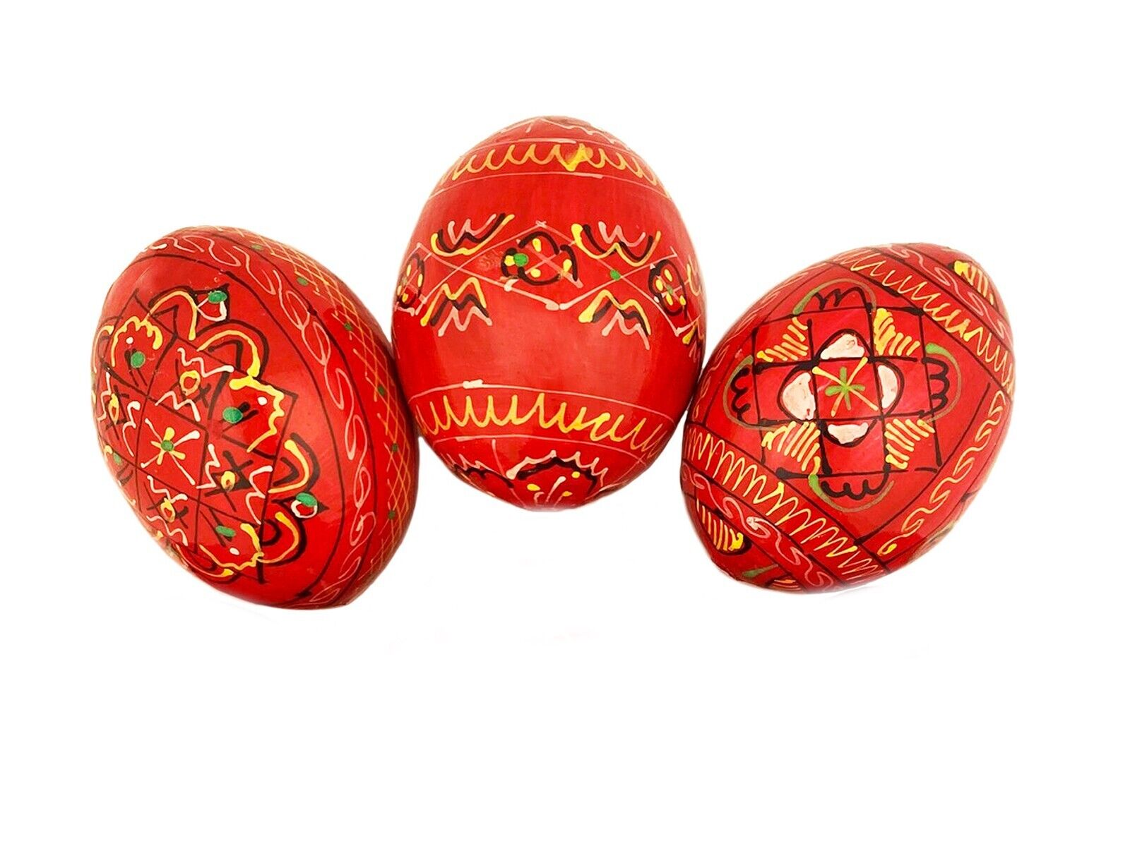 Pysanky Pisanki Hand Painted Ukrainian Wooden Easter Eggs - Pack of 3, Red  Eggs
