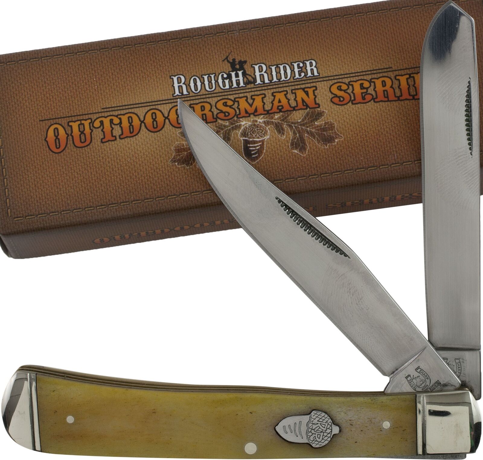 Rough Rider Tobacco Bone Trapper Folding Pocket Knife RR777 Smooth Handles