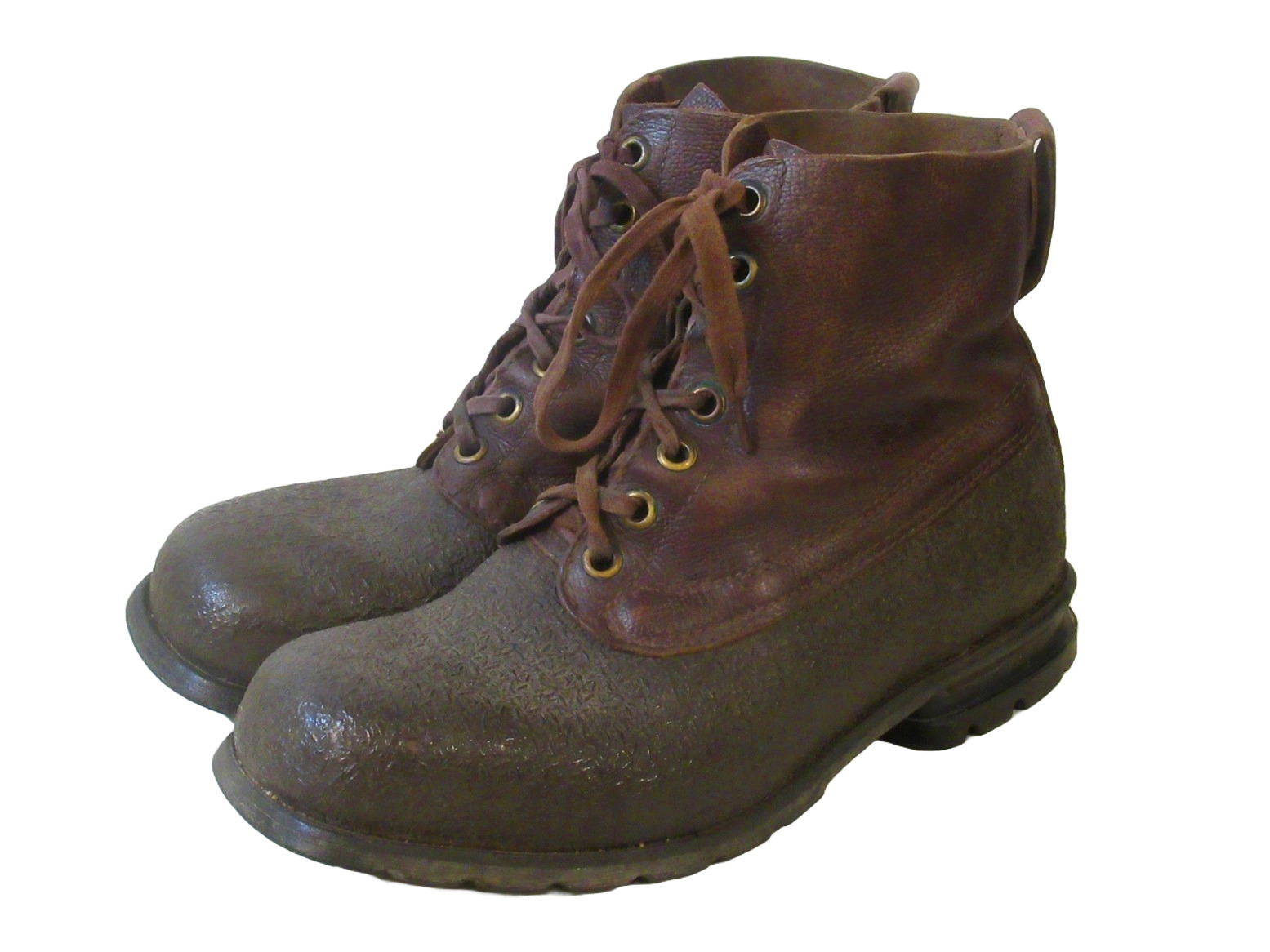 Vintage 1960s Swedish army work boots Brown leather rubber shoes military ankle