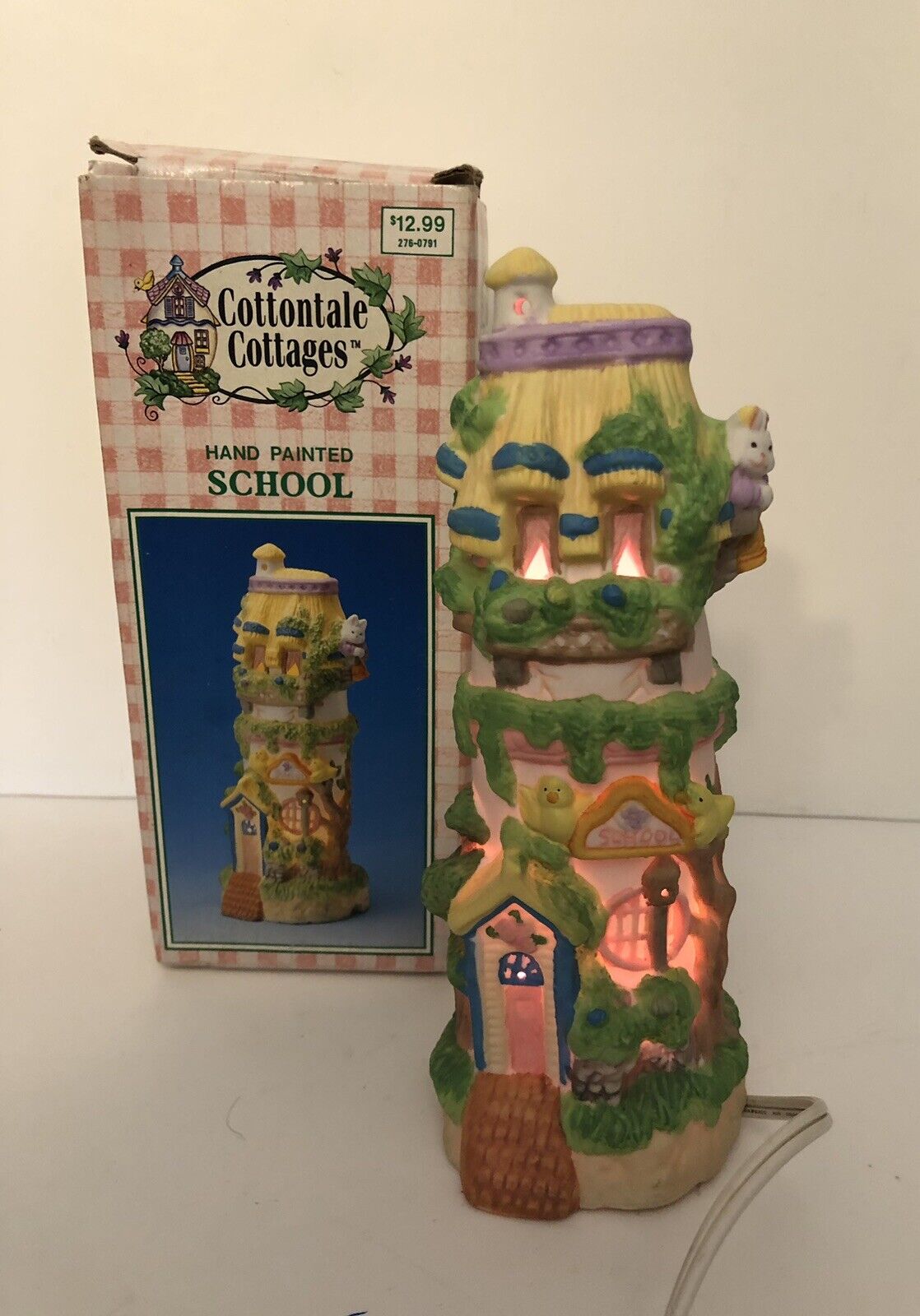 1995 Cottontale Cottages School Light Up Porcelain Easter Village